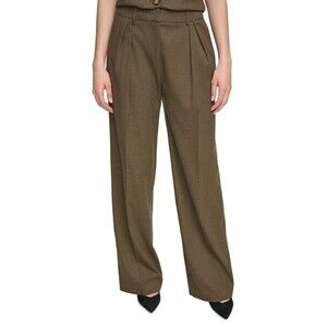 Calvin Klein Women's Houndstooth Pleated Wide Leg Pants Trouser Brown Pants 2